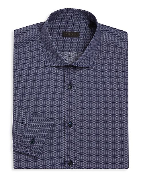 Z Zegna - Slim-Fit Geo-Print Cotton Dress Shirt