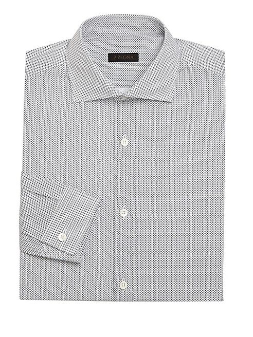 Z Zegna - Slim-Fit Circle-Print Cotton Dress Shirt