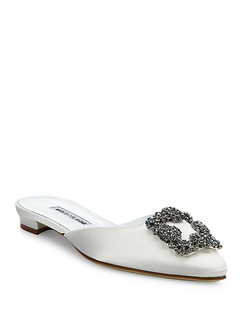 Manolo Blahnik - Hangisi Embellished Satin Mules