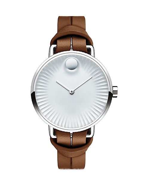 Movado - Movado Edge Stainless Steel & Leather Strap Watch/Brown