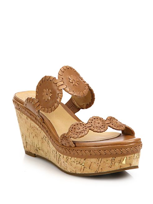 Jack Rogers - Leigh Metallic Leather Cork Wedge Sandals