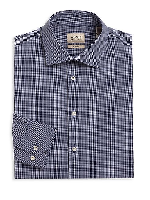 Armani Collezioni - Slim-Fit Micro Grid Dress Shirt