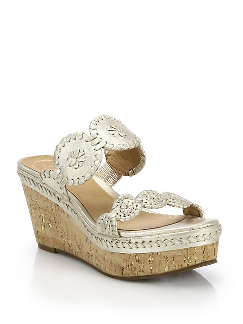 Jack Rogers - Leigh Metallic Leather Cork Wedge Sandals