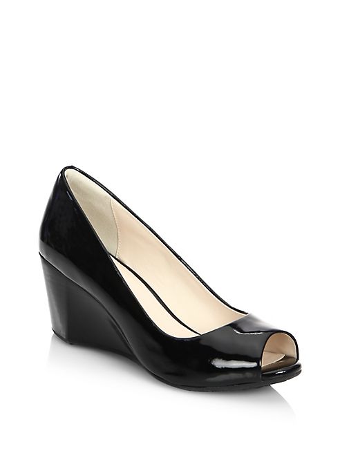 Cole Haan - Sadie OT Patent Leather Peep Toe Wedge Pumps