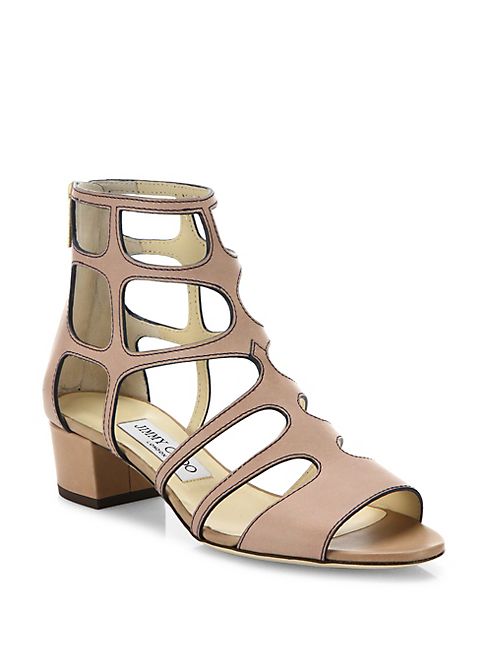 Jimmy Choo - Ren Caged Leather Block Heel Sandals