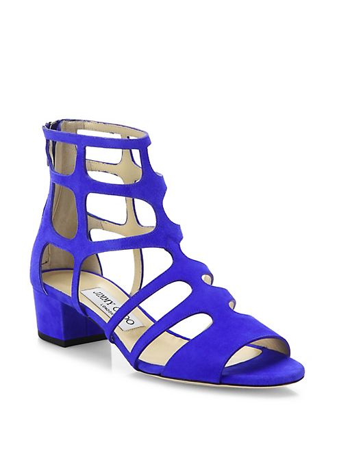 Jimmy Choo - Ren Caged Suede Block-Heel Sandals