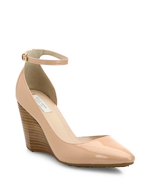 Cole Haan - Lacey Patent Leather d'Orsay Ankle-Strap Wedge Pumps