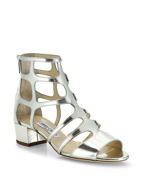 Jimmy Choo - Ren Caged Metallic Leather Block Heel Sandals