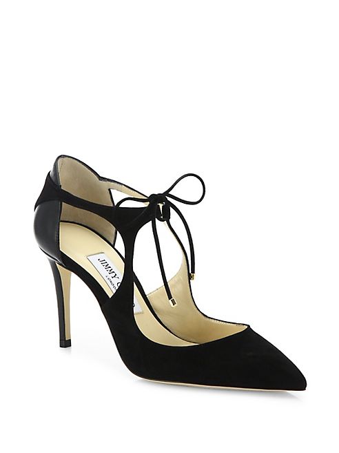 Jimmy Choo - Vanessa Cutout Suede & Leather Front-Tie Pumps