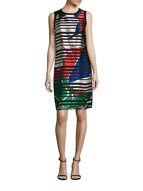 BOSS - Danyna Floral Silk Blend Striped Sheath Dress