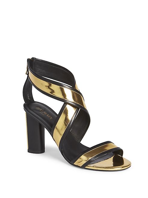 Balmain - Metallic Leather Crisscross Sandals