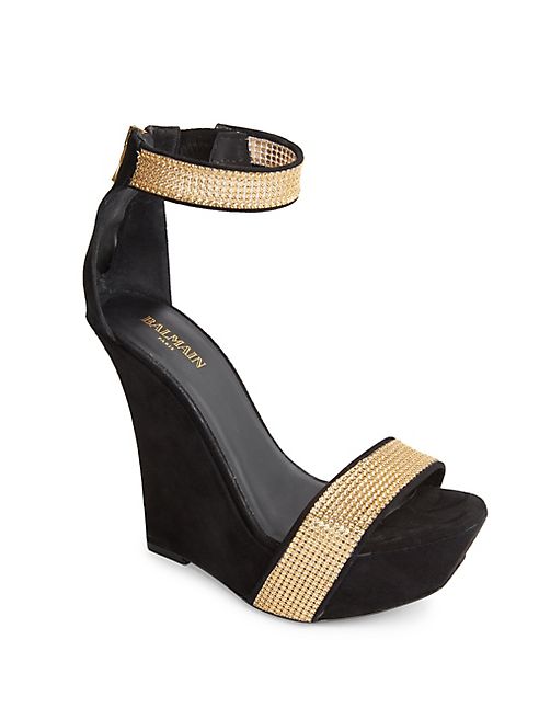 Balmain - Suede Chainmail Platform Wedges