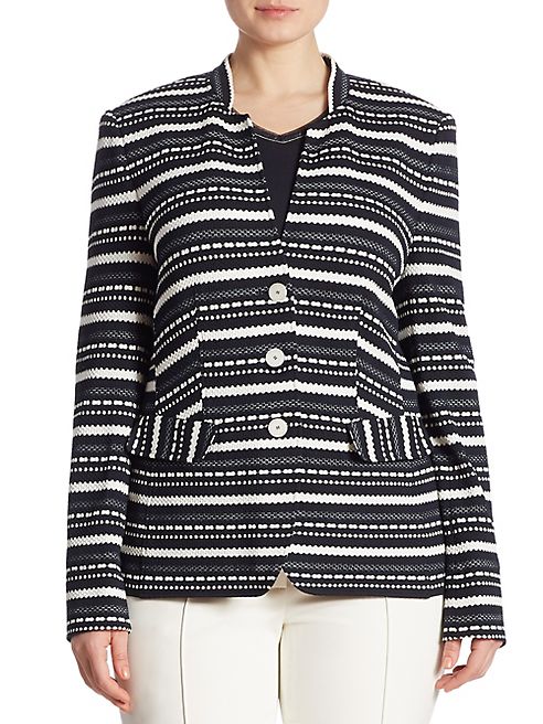 Basler, Plus Size - Textured & Striped Blazer