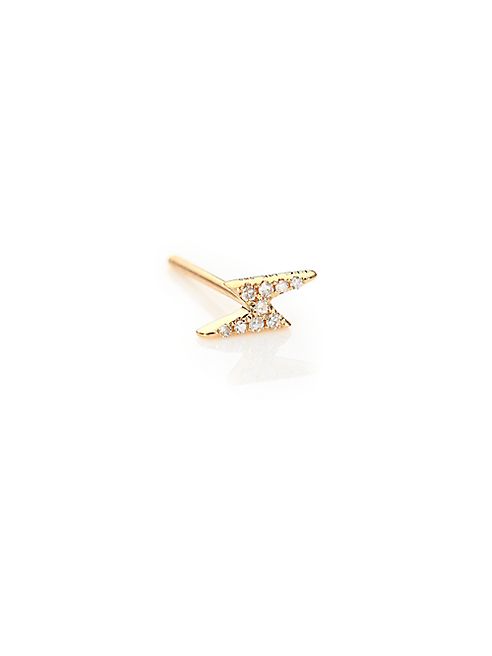 EF Collection - Mini Lightning Bolt Diamond & 14K Yellow Gold Single Stud Earring