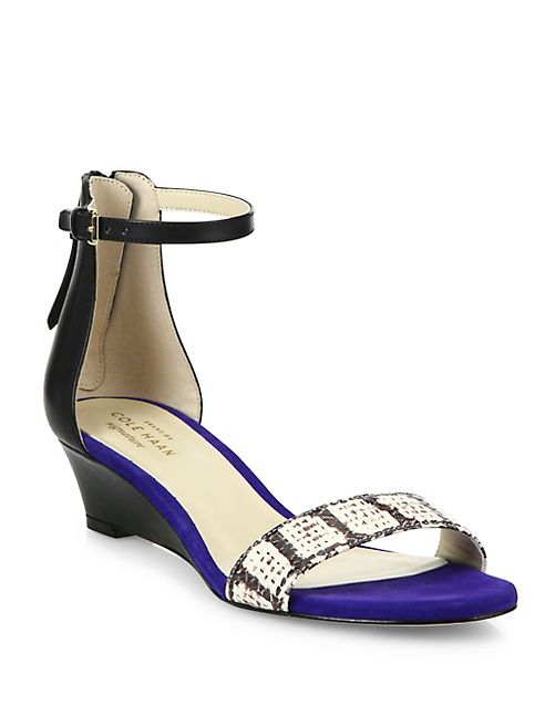 Cole Haan - Adderly Snake-Print Leather Ankle-Strap Wedge Sandals