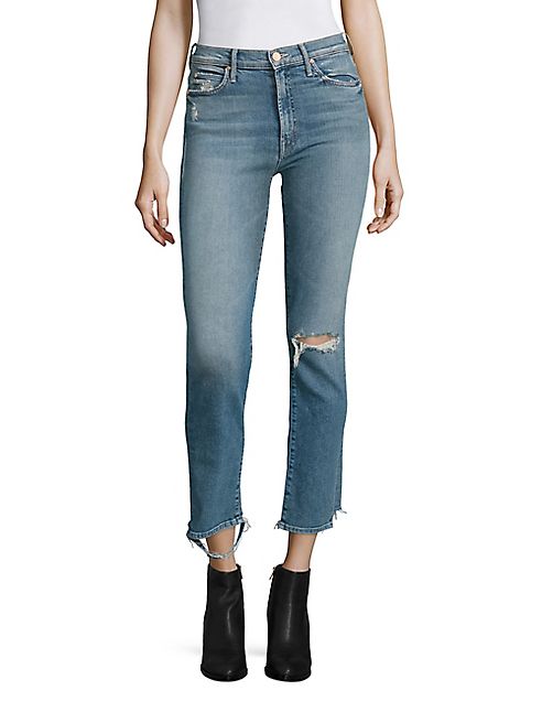 MOTHER - Rascal Distressed High-Rise Straight-Leg Ankle Jeans