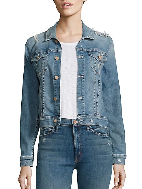 MOTHER - The Bruiser Distressed Cropped Denim Jacket