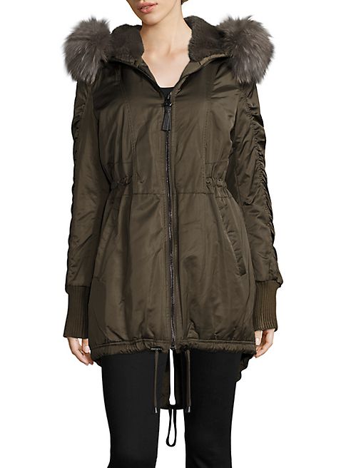 Derek Lam 10 Crosby - Fox Fur-Trim Satin Hi-Lo Parka