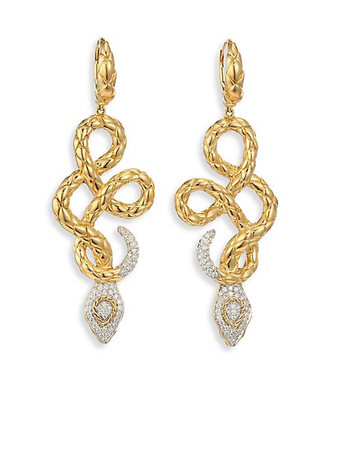 John Hardy - Legends Cobra Diamond & 18K Yellow Gold Drop Earrings