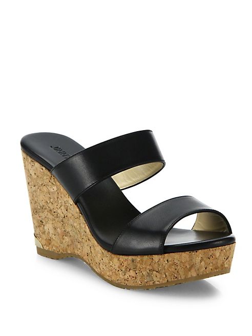 Jimmy Choo - Parker Leather & Cork Wedge Sandals