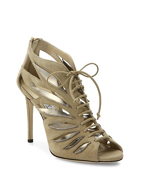 Jimmy Choo - Keena 100 Cutout Suede Lace-Up Sandals