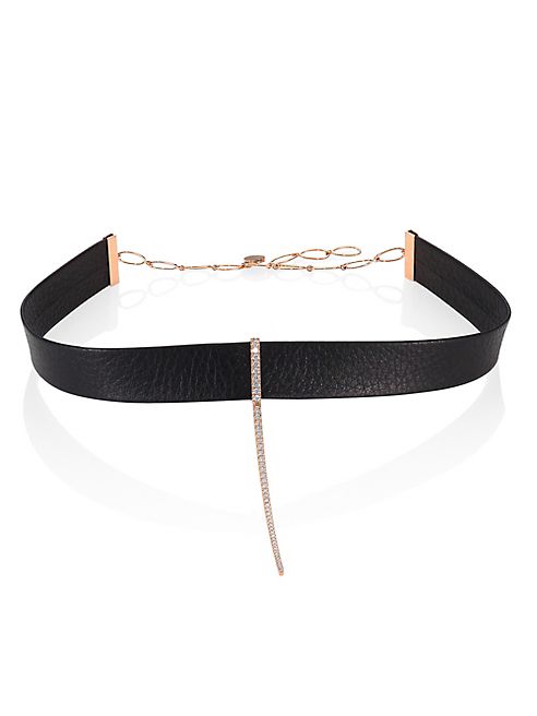 Diane Kordas - Diamond Bar & 18K Rose Gold Leather Choker