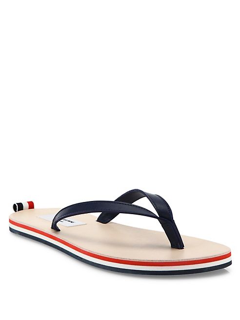 Thom Browne - Leather Tricolor Stripe Flip Flops