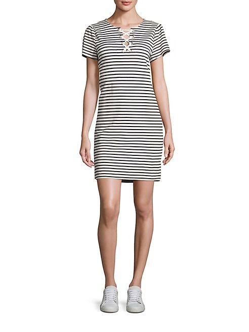 SET - Striped Lace-Up Cotton Dress