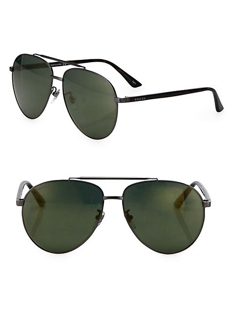 Gucci - 61MM Signature Logo Pilot Sunglasses