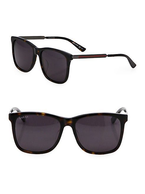 Gucci - 56MM Web Detailed Square Sunglasses