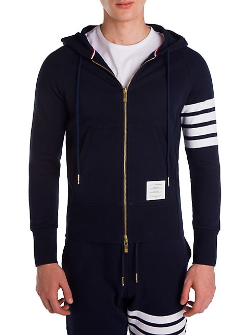 Thom Browne - Zip-Up Bar Striped Hoodie