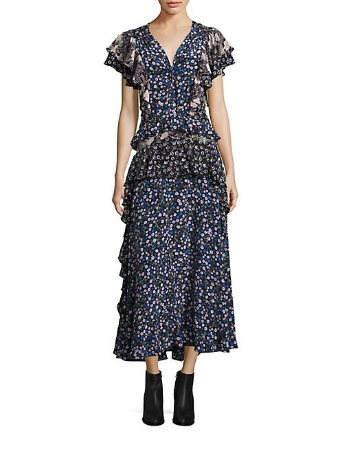 Rebecca Taylor - Mixed Floral-Print Silk Maxi Dress