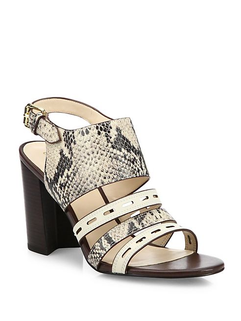 Cole Haan - Lavelle Snake-Print Leather Block Heel Slingbacks