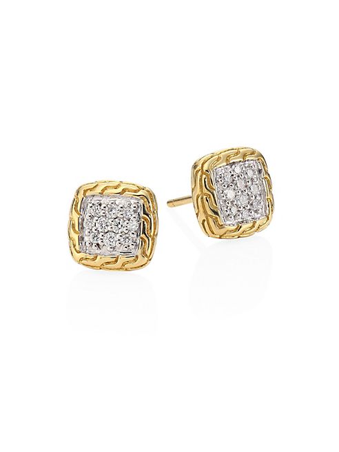 John Hardy - Classic Chain Diamond & 18K Yellow Gold Stud Earrings