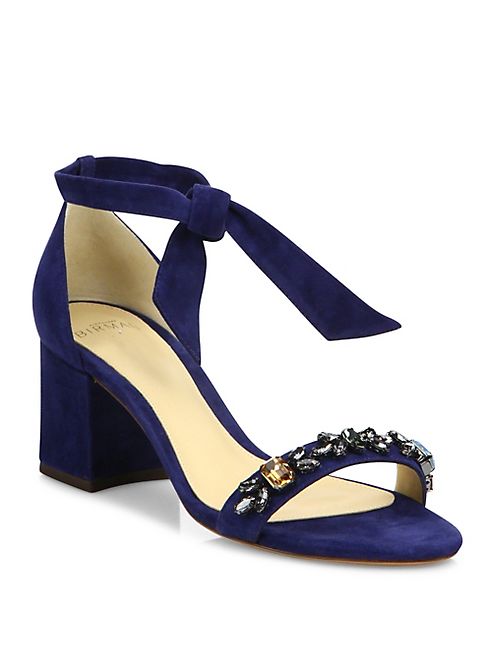 Alexandre Birman - Clarita Jeweled Suede Block Heel Sandals