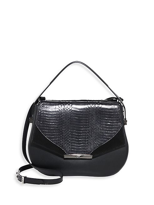 Khirma New York - Deedee Leather, Snakeskin & Suede Saddle Bag