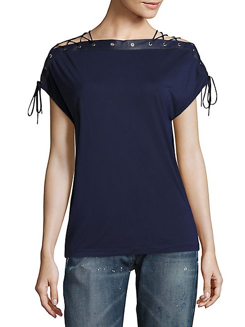 Polo Ralph Lauren - Leather-Trim Lace-Up Top
