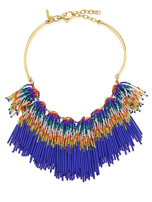 Lele Sadoughi - Striped Beaded Fringe Bib Necklace