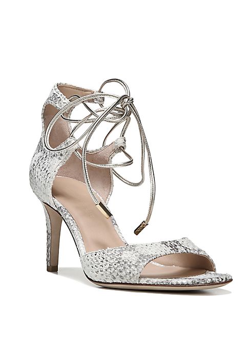 Diane von Furstenberg - Rimini Metallic Python-Embossed Leather Lace-Up Sandals