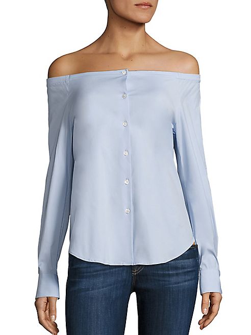 Theory - Auriana Stretch-Cotton Off-The-Shoulder Shirt