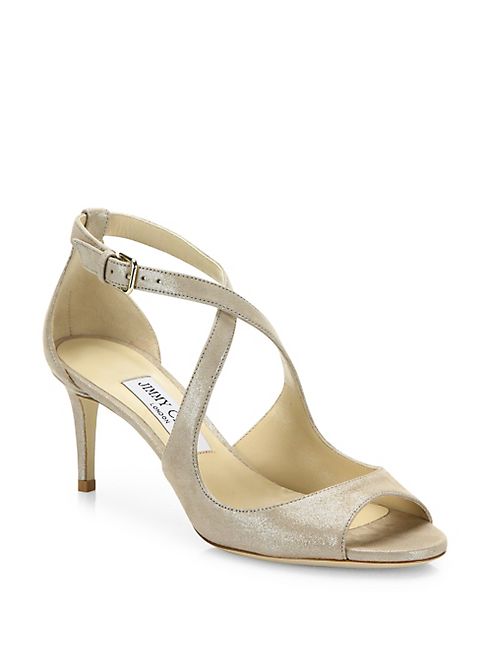 Jimmy Choo - Emily Shimmery Leather Crisscross Sandals