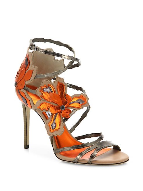 Jimmy Choo - Lolita 100 Strappy Laser-Cut Metallic Leather Sandals