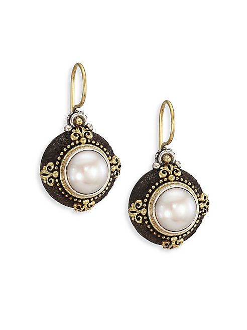 Konstantino - Nemesis 7MM White Freshwater Pearl & 18K Yellow Gold Drop Earrings