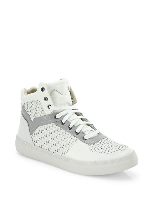 Diesel - Spaark Woven Leather Mid-Top Sneakers