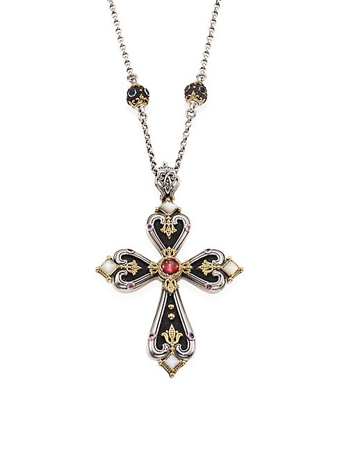 Konstantino - Nemesis Pink Tourmaline, Mother-Of-Pearl & Pink Sapphire Cross Pendant