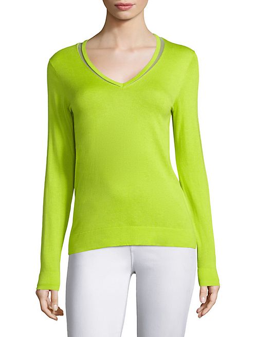 Saks Fifth Avenue Collection - Silk Cashmere Blend Mesh Trimmed Top