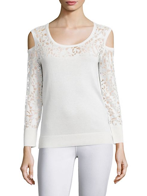 Saks Fifth Avenue Collection - Partial Floral Lace Burnout Silk Blend Top