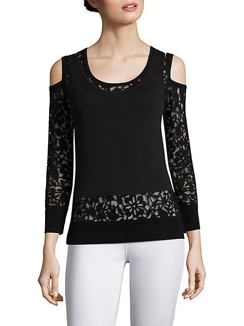 Saks Fifth Avenue Collection - Lace Burnout Cold-Shoulder Top