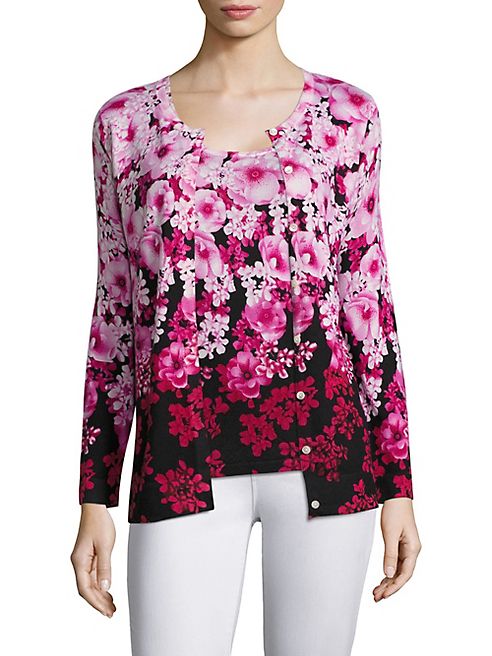 Saks Fifth Avenue Collection - Floral Printed Silk Cashmere Blend Cardigan