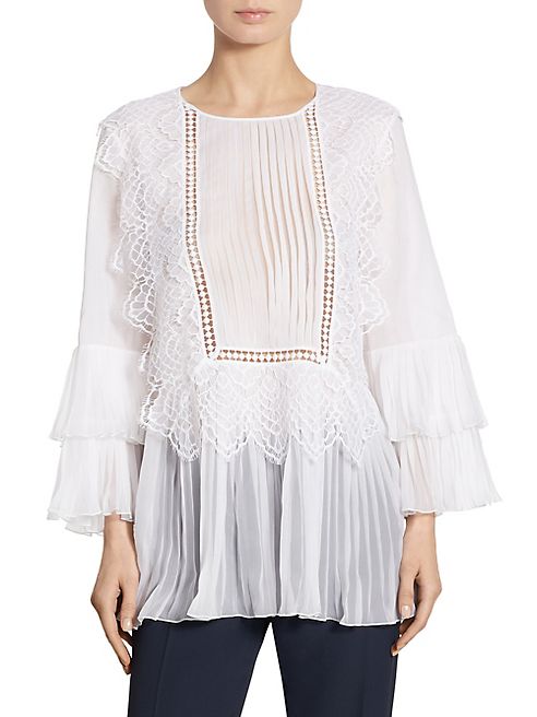 Alberta Ferretti - Lace-Trim Pleated Blouse